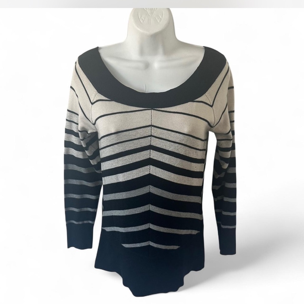 White House Black Market Black and Cream Striped Sweater
